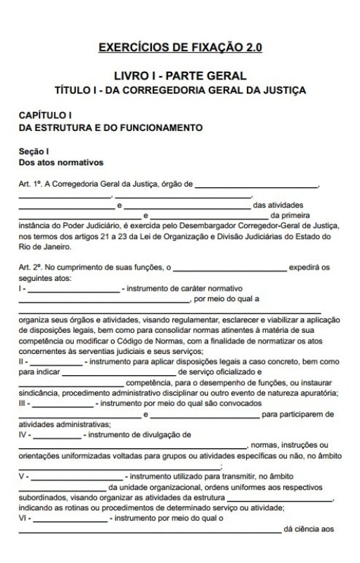 Todas as 4 leis em formato de exercício de fixação, que consiste no preenchimento de lacunas na lei, na versão 1.0 (com menos lacunas) e na versão 2.0 (com mais lacunas)